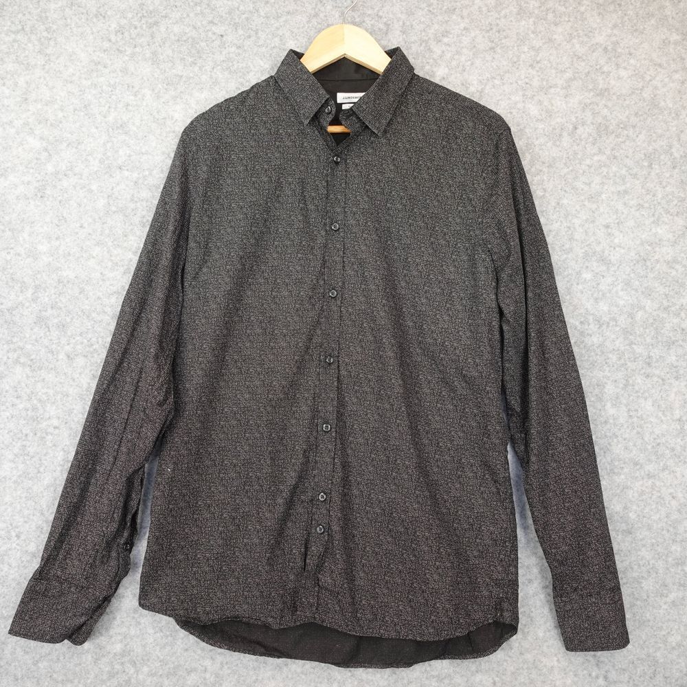 Italian Dress Shirt Mens M J‎ LINDEBERG Black Night Owl Slim Cotonificio Albini